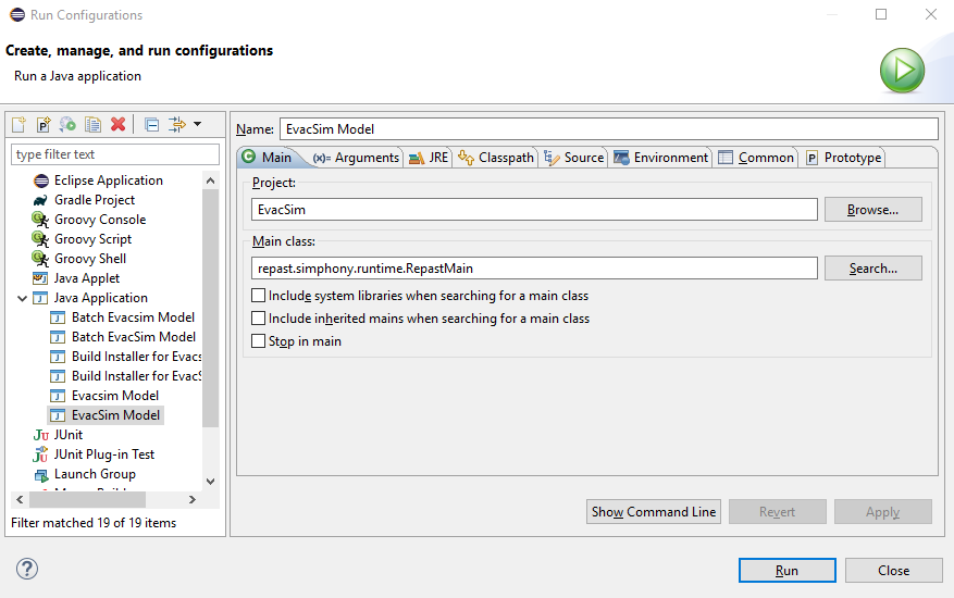 Screenshot - Eclipse run configuration window